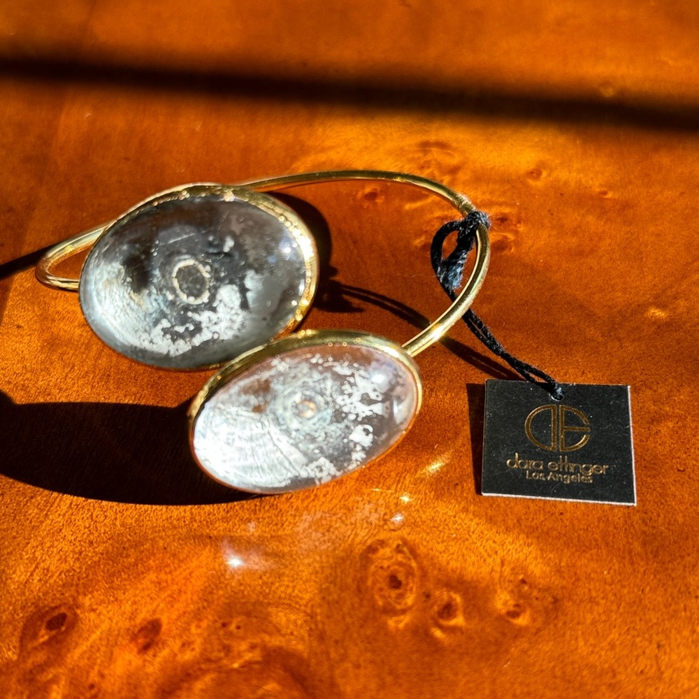 NWT DARA ETTINGER 14k Gold Filled Clear Glass Adjustable Cross Over Bracelet